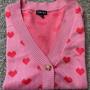 Timing Pink Cardigan with Red Hearts